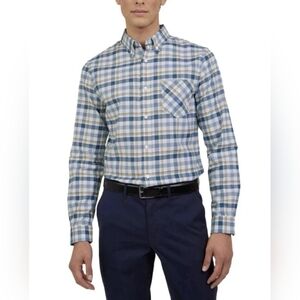 Ben‎ Sherman NWT Men's Oxford Long Sleeve Button Up Shirt Dark Blue Checkered XL
